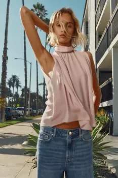 Струйный топ с завязкой ZARA, бледно-розовый
