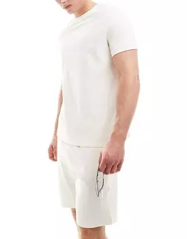 Структурированная футболка цвета экрю Bershka, однотонная