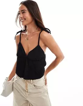 Структурированная майка цвета слоновой кости в стиле бэби-долл ASOS DESIGN с завязанными бретелями