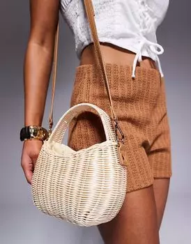 Структурированная плетеная сумка South Beach с ремешком через плечо бежевого цвета