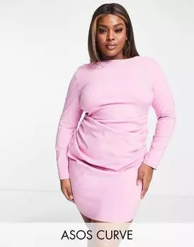 Структурированное мини-платье с длинными рукавами и складками ASOS DESIGN Curve