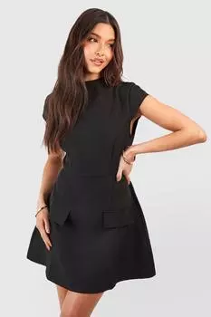 Структурированное мини-платье с высоким воротником boohoo, черный
