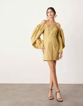 Структурированное платье мини с открытыми плечами ASOS медового цвета