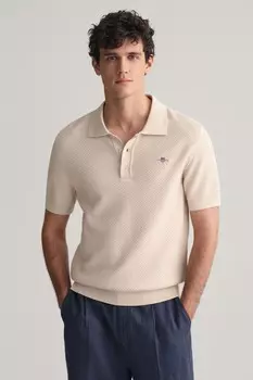 Структурированный хлопковый свитер поло Gant, бежевый