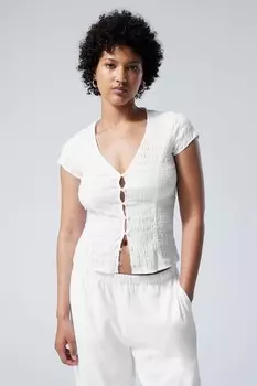 Структурированный хлопковый топ с короткими рукавами Weekday, белый