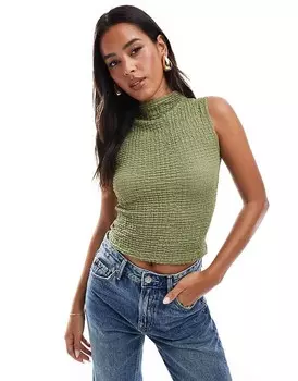 Структурированный топ цвета хаки с высоким воротником ASOS DESIGN