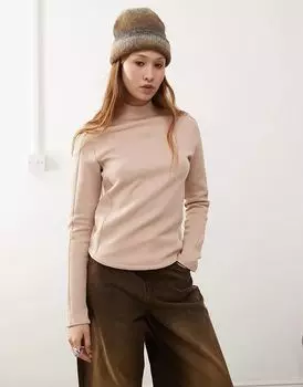 Структурированный топ из интерлока с длинными рукавами бежевого цвета adidas Originals