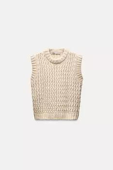 Структурированный трикотажный жилет ZARA, экрю
