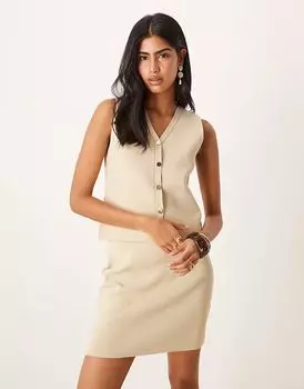 Структурированный жилет ASOS DESIGN с золотыми пуговицами в цвете «камень»