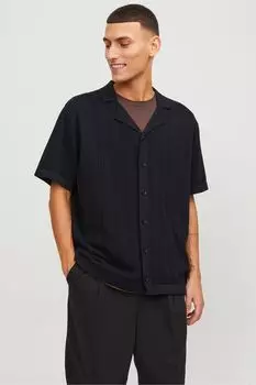 Структурная трикотажная рубашка на пуговицах с короткими рукавами Jack & Jones, черный