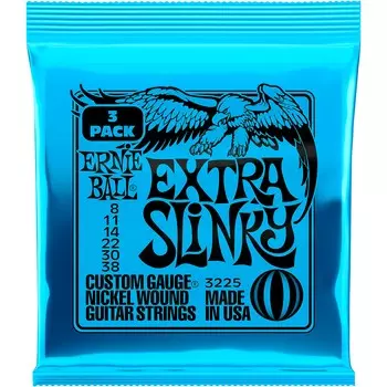 Струны для электрогитары Ernie Ball Extra Slinky с никелевой обмоткой, набор из 3 штук, 8–38