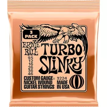Струны для электрогитары Ernie Ball Turbo Slinky с никелевой обмоткой, набор из 3 штук, 9,5–46