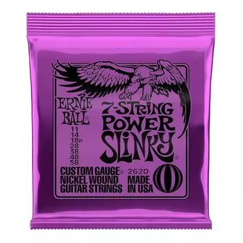 Струны Ernie Ball 2620 Power Slinky 7-Strings Electric Guitar Strings Никелевая обмотка (калибр 11-58)