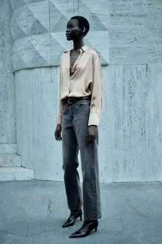 Струящаяся атласная рубашка ZARA, норковый