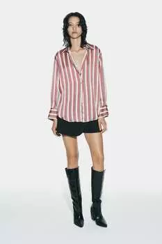 Струящаяся атласная рубашка ZARA, разноцветный