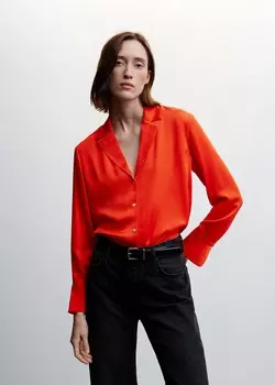Струящаяся блуза с хлястиками MANGO, коралловый