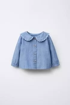 Струящаяся джинсовая блузка ZARA, средне-синий