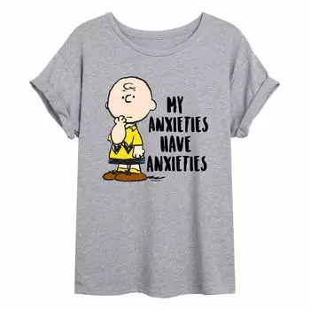 Струящаяся футболка Juniors' Peanuts Charlie Brown Anxieties Licensed Character