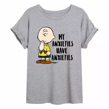 Струящаяся футболка Juniors' Peanuts Charlie Brown Anxieties Licensed Character, серый