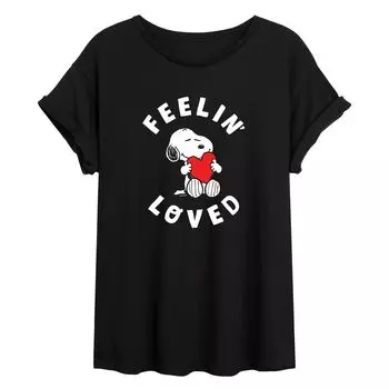 Струящаяся футболка Juniors' Peanuts Feelin Loved Licensed Character, черный