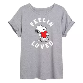 Струящаяся футболка Juniors' Peanuts Feelin Loved Licensed Character, серый