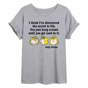 Струящаяся футболка Juniors' Peanuts Sally Brown Secret To Life Licensed Character, серый