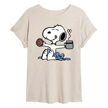 Струящаяся футболка Juniors' Peanuts Snoopy Coffee Licensed Character, бежевый