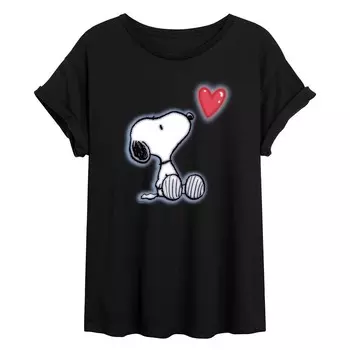 Струящаяся футболка с аэрографом для детей Peanuts Snoopy Heart Licensed Character, черный