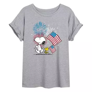 Струящаяся футболка с флагом США Peanuts для юниоров Licensed Character, серый