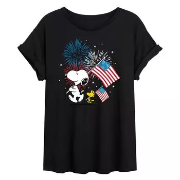 Струящаяся футболка с флагом США Peanuts для юниоров Licensed Character, черный