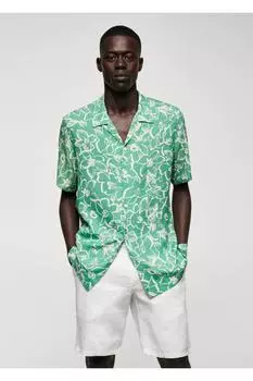 Струящаяся рубашка с цветочным принтом Mango, зеленый