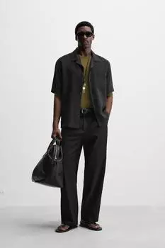 Струящаяся рубашка с карманом ZARA, черный