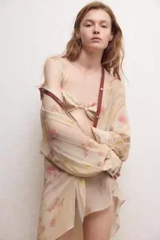 Струящаяся рубашка с принтом ZARA, цвет light tan