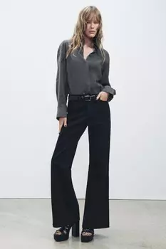 Струящаяся рубашка с пуговицами ZARA, серый