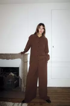 Струящаяся рубашка с разрезами ZARA, темно-коричневый