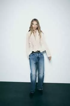Струящаяся рубашка с рюшами ZARA, бежевый