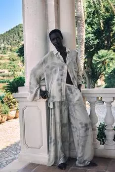 Струящаяся рубашка с тай-дай ZARA, светло-серый