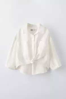 Струящаяся рубашка с узлом ZARA, белый