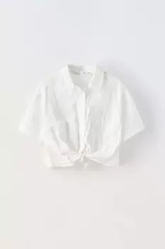 Струящаяся рубашка с узлом ZARA, белый
