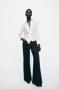 Струящаяся рубашка с узлом ZARA, белый