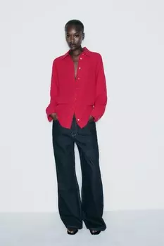 Струящаяся рубашка с золотыми пуговицами ZARA, фуксия