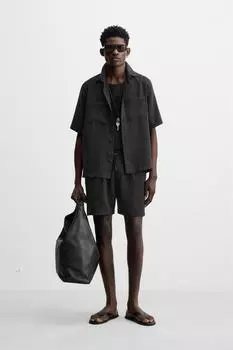Струящаяся рубашка свободного покроя ZARA, черный