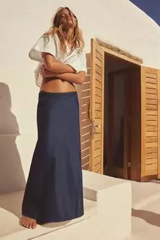 Струящаяся юбка миди ZARA, цвет Dark indigo