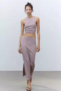 Струящаяся юбка миди ZARA, цвет Pearl grey