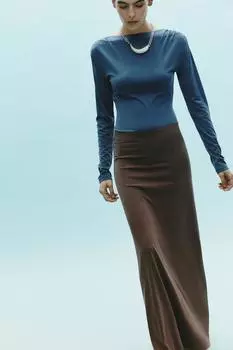 Струящаяся юбка миди ZARA, коричневый