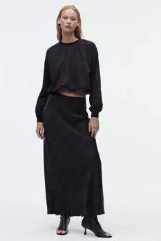 Струящаяся юбка миди ZARA, темный хаки