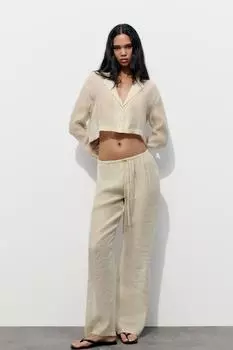 Струящаяся укороченная рубашка ZARA, бежевый