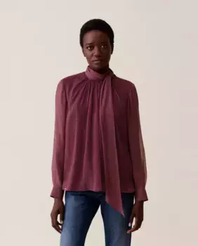 Струящаяся женская блузка с бантом на шее Claudie Pierlot, розовый