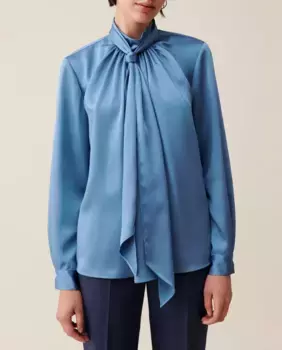 Струящаяся женская блузка с бантом на шее Claudie Pierlot, синий
