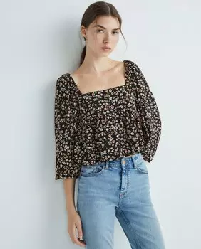 Струящаяся женская блузка с квадратным вырезом Tommy Jeans, черный